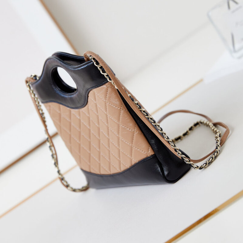 CHANEL QUILTED LAMBSKIN LEATHER BLACK AND MILK TEA COLOR CROSSBODY BAGS - Image 7