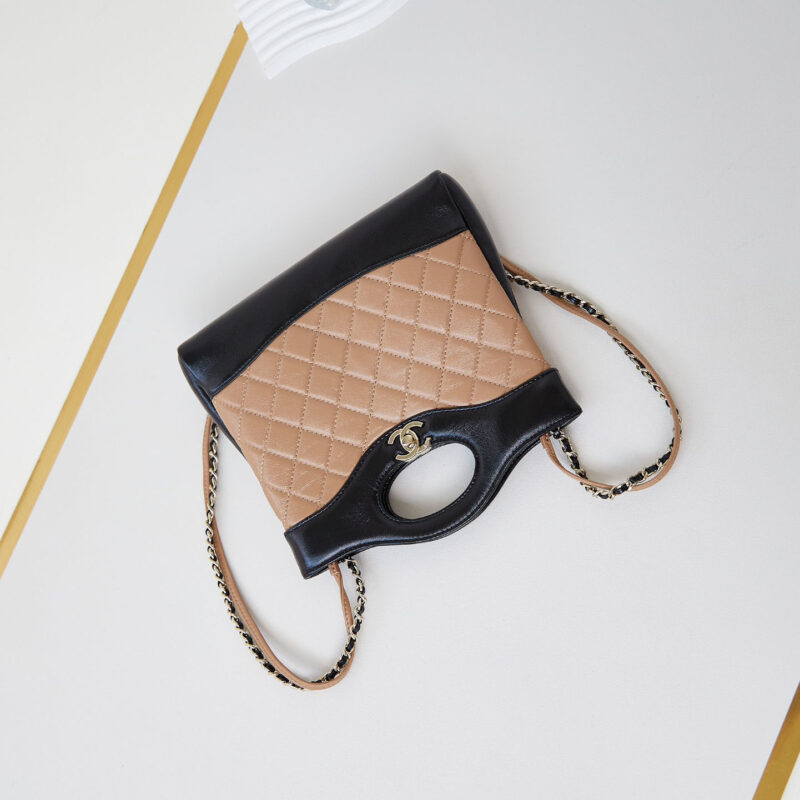 CHANEL QUILTED LAMBSKIN LEATHER BLACK AND MILK TEA COLOR CROSSBODY BAGS - Image 8