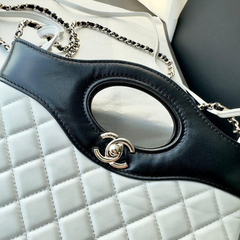 CHANEL QUILTED LAMBSKIN LEATHER BLACK AND WHITE COLOR MATCHING CROSSBODY BAGS - Image 5