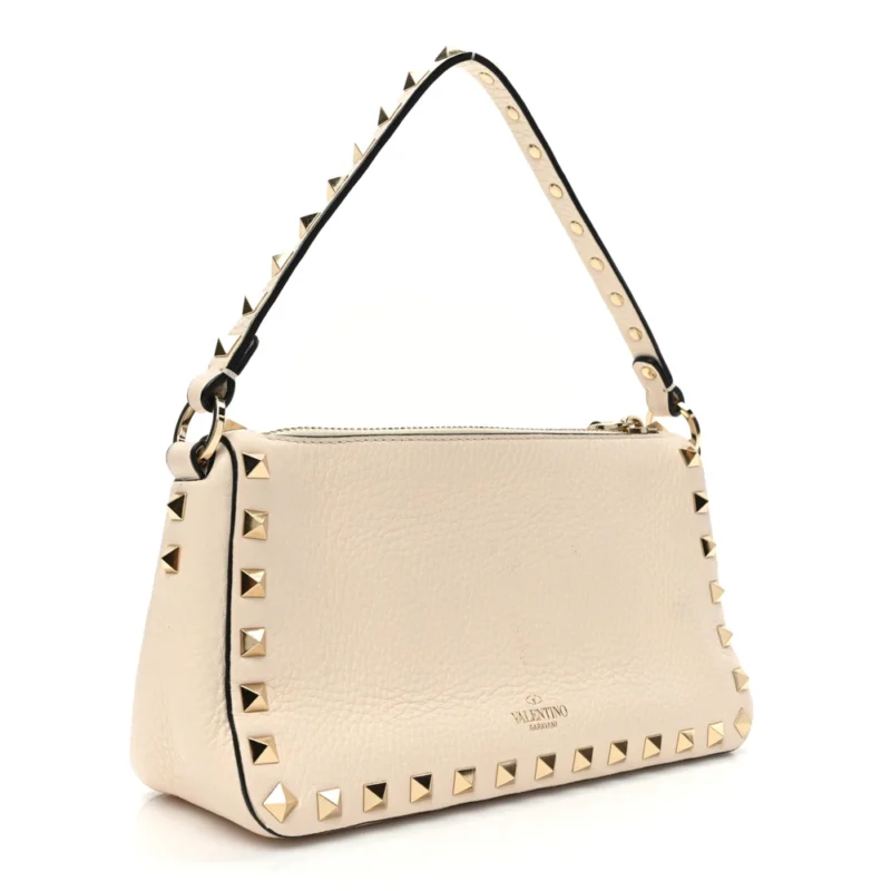 VALENTINO GARAVANI SMALL ROCKSTUD FLIP LOCK SHOULDER BAG LIGHT IVORY PEBBLED CALFSKIN LEATHER LIGHT GOLD HARDWARE - Image 3