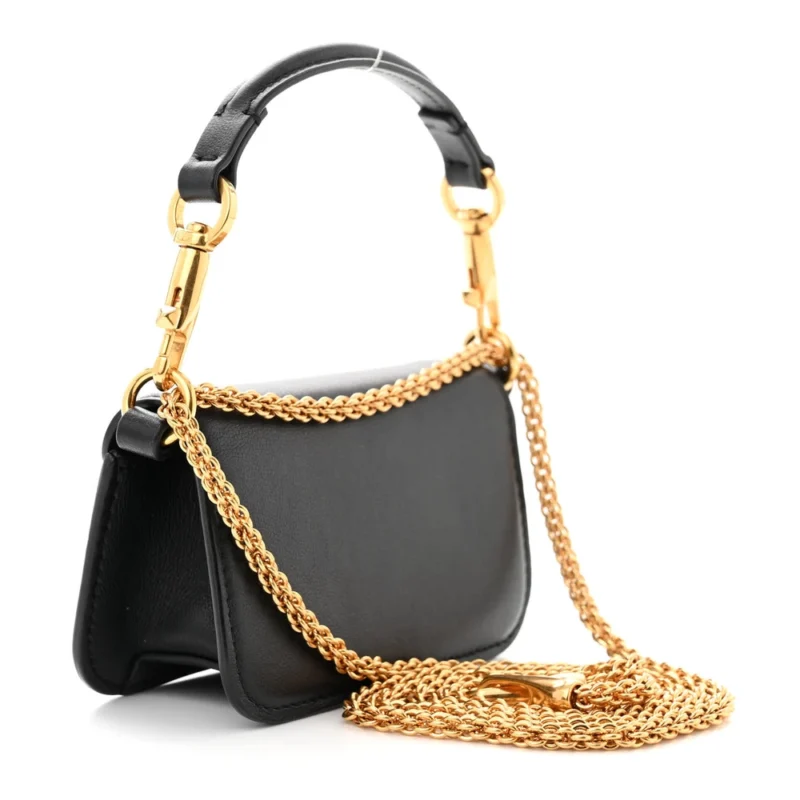 VALENTINO GARAVANI MICRO VLOGO LOC?? SHOULDER BAG BLACK CALFSKIN LEATHER GOLD HARDWARE - Image 3