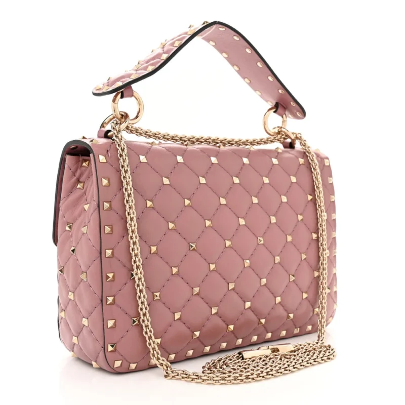 VALENTINO GARAVANI MEDIUM ROCKSTUD SPIKE SHOULDER BAG ANTIQUE ROSE LAMBSKIN LEATHER LIGHT GOLD HARDWARE - Image 3