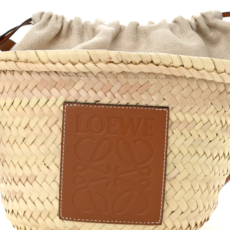 LOEWE LEAF PALM DRAWSTRING BUCKET BAG MINI NATURAL/TAN CALFSKIN LEATHER - Image 8