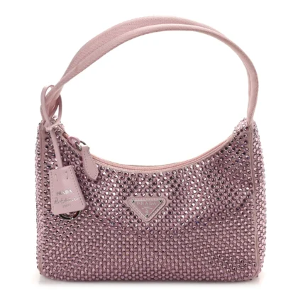 PRADA MINI RE-EDITION 2000 BAG ALABASTRO SATIN & CRYSTAL SILVER HARDWARE