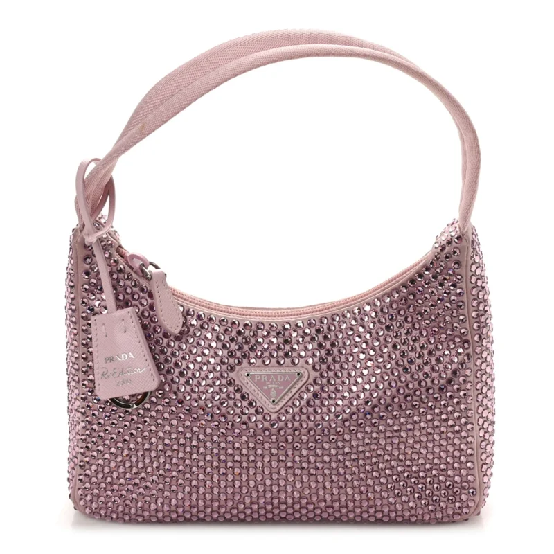 PRADA MINI RE-EDITION 2000 BAG ALABASTRO SATIN & CRYSTAL SILVER HARDWARE