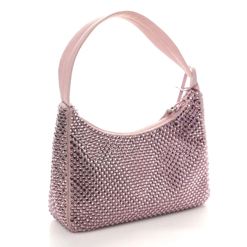 PRADA MINI RE-EDITION 2000 BAG ALABASTRO SATIN & CRYSTAL SILVER HARDWARE - Image 3