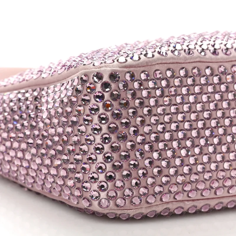PRADA MINI RE-EDITION 2000 BAG ALABASTRO SATIN & CRYSTAL SILVER HARDWARE - Image 4