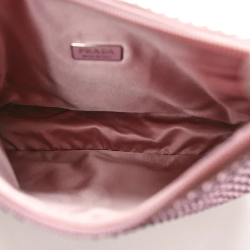 PRADA MINI RE-EDITION 2000 BAG ALABASTRO SATIN & CRYSTAL SILVER HARDWARE - Image 7