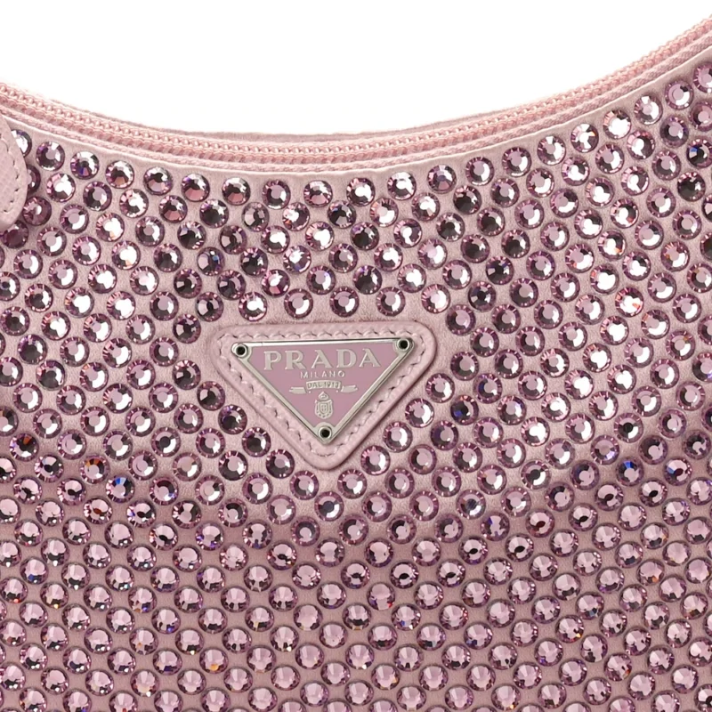 PRADA MINI RE-EDITION 2000 BAG ALABASTRO SATIN & CRYSTAL SILVER HARDWARE - Image 8