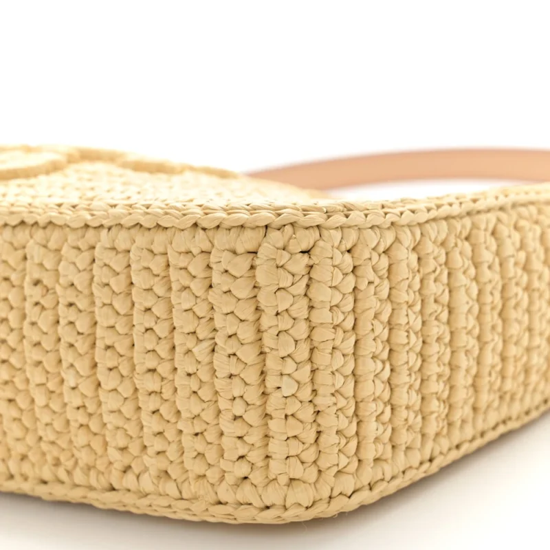 PRADA MINI EFFECT CROCHET RE-EDITION 2000 SHOULDER BAG NATURALE YARN RAFFIA GOLD HARDWARE - Image 4