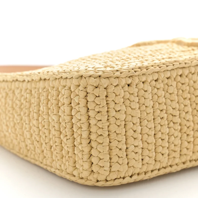PRADA MINI EFFECT CROCHET RE-EDITION 2000 SHOULDER BAG NATURALE YARN RAFFIA GOLD HARDWARE - Image 5