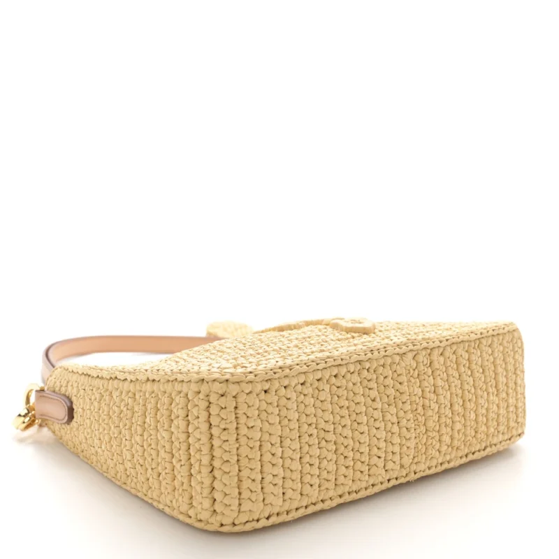 PRADA MINI EFFECT CROCHET RE-EDITION 2000 SHOULDER BAG NATURALE YARN RAFFIA GOLD HARDWARE - Image 6