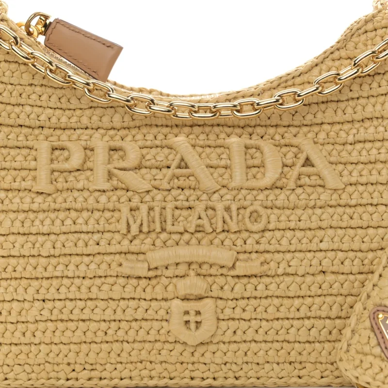 PRADA MINI EFFECT CROCHET RE-EDITION 2000 SHOULDER BAG NATURALE YARN RAFFIA GOLD HARDWARE - Image 8