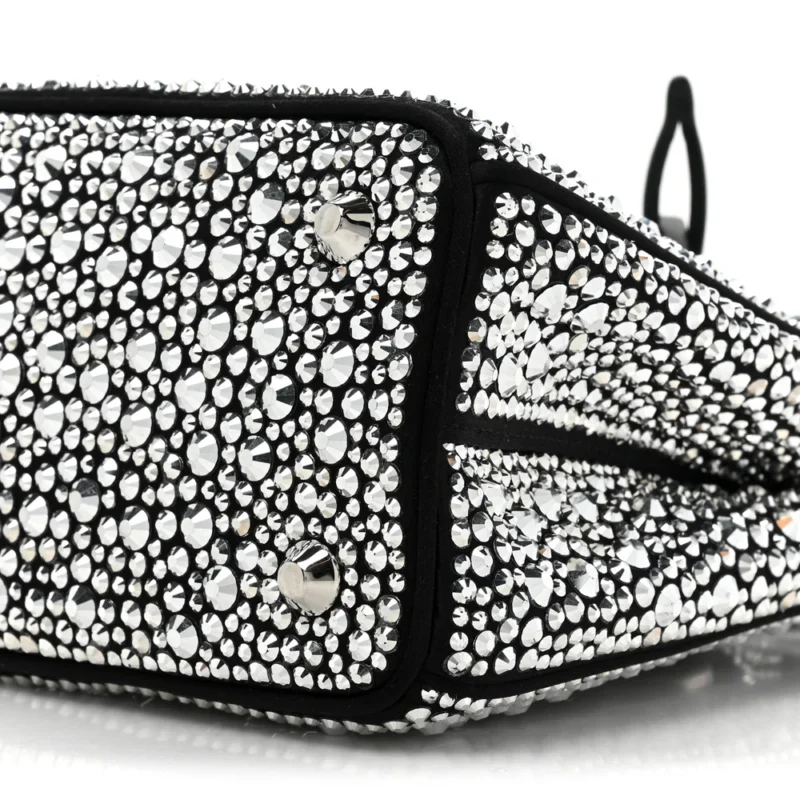 PRADA MINI GALLERIA DOUBLE ZIP TOTE BLACK METAL SATIN & CRYSTAL SILVER HARDWARE - Image 4