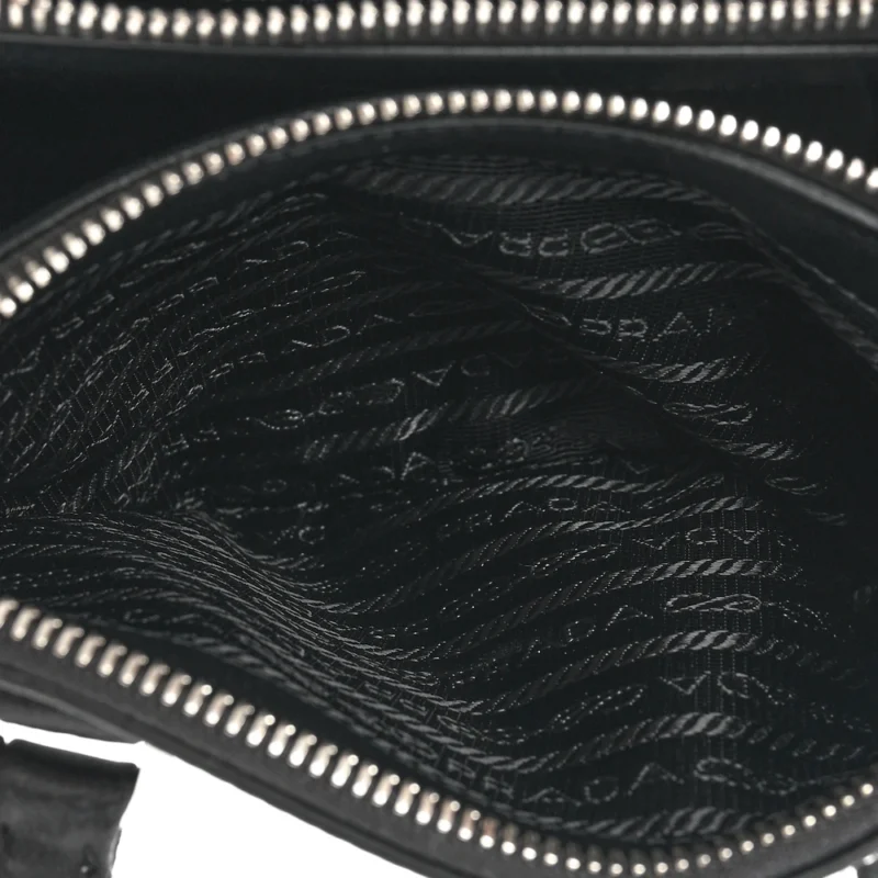 PRADA MINI GALLERIA DOUBLE ZIP TOTE BLACK METAL SATIN & CRYSTAL SILVER HARDWARE - Image 7