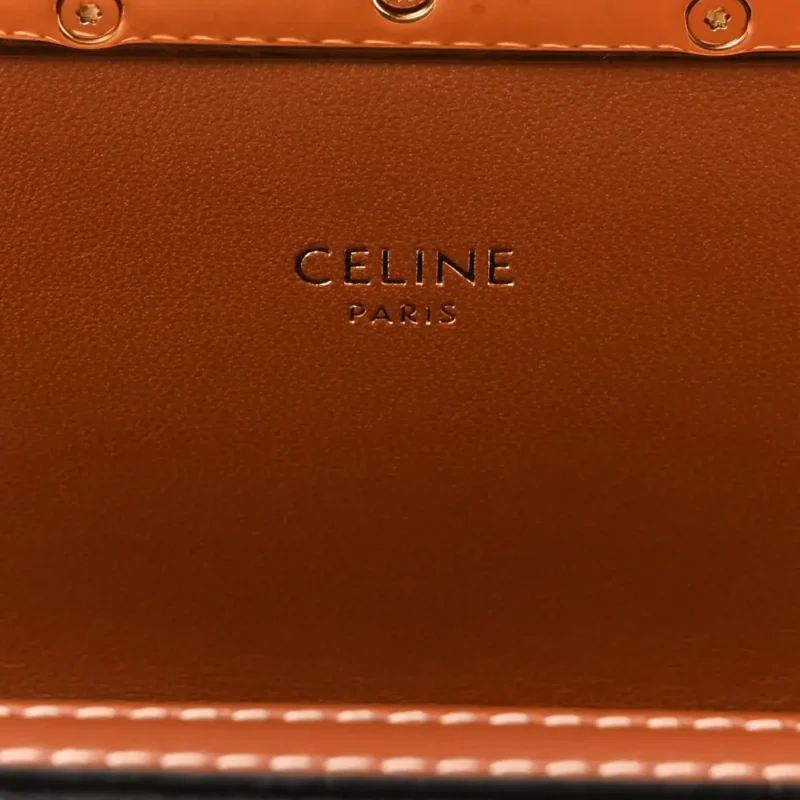CELINE SMALL TEEN TRIOMPHE BAG TAN CALFSKIN LEATHER & TRIOMPHE CANVAS GOLD HARDWARE - Image 2
