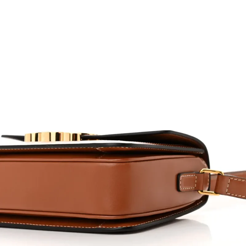 CELINE SMALL TEEN TRIOMPHE BAG TAN CALFSKIN LEATHER & TRIOMPHE CANVAS GOLD HARDWARE - Image 5