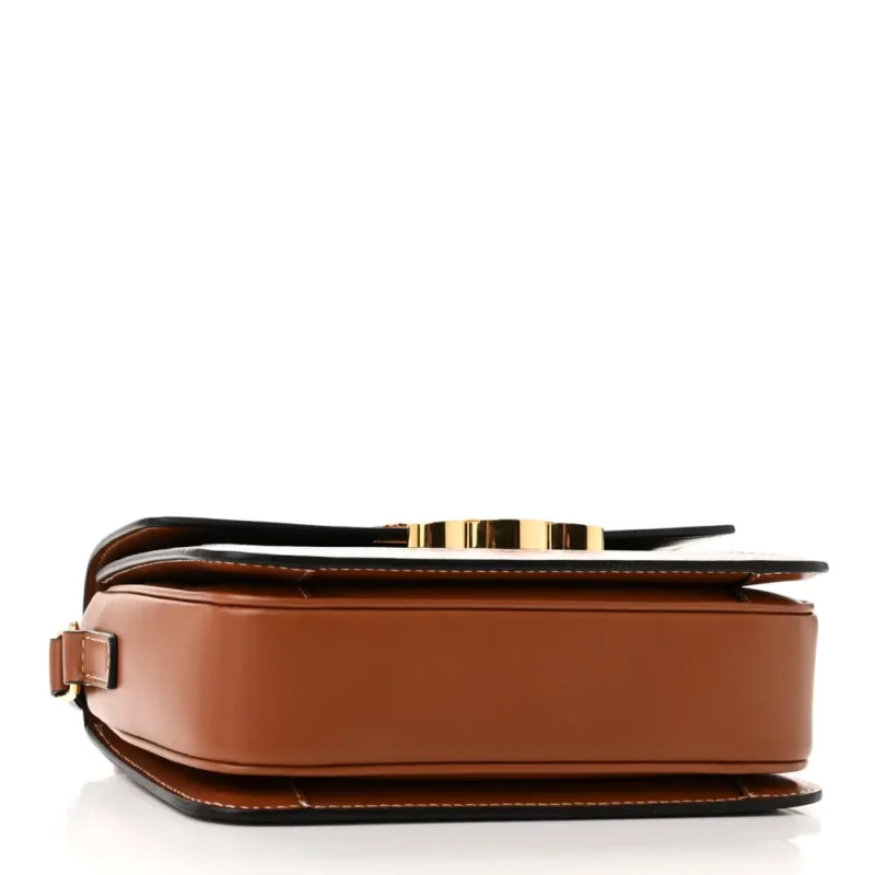 CELINE SMALL TEEN TRIOMPHE BAG TAN CALFSKIN LEATHER & TRIOMPHE CANVAS GOLD HARDWARE - Image 6