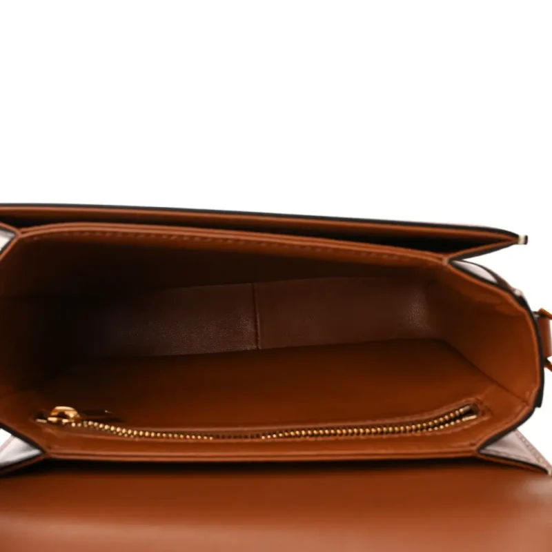 CELINE SMALL TEEN TRIOMPHE BAG TAN CALFSKIN LEATHER & TRIOMPHE CANVAS GOLD HARDWARE - Image 7