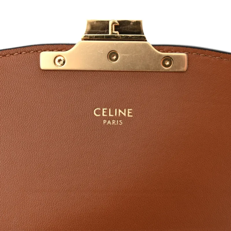 CELINE SMALL TEEN TRIOMPHE BAG WHITE/TAN TEXTILE & NATURAL CALFSKIN LEATHER GOLD HARDWARE - Image 2