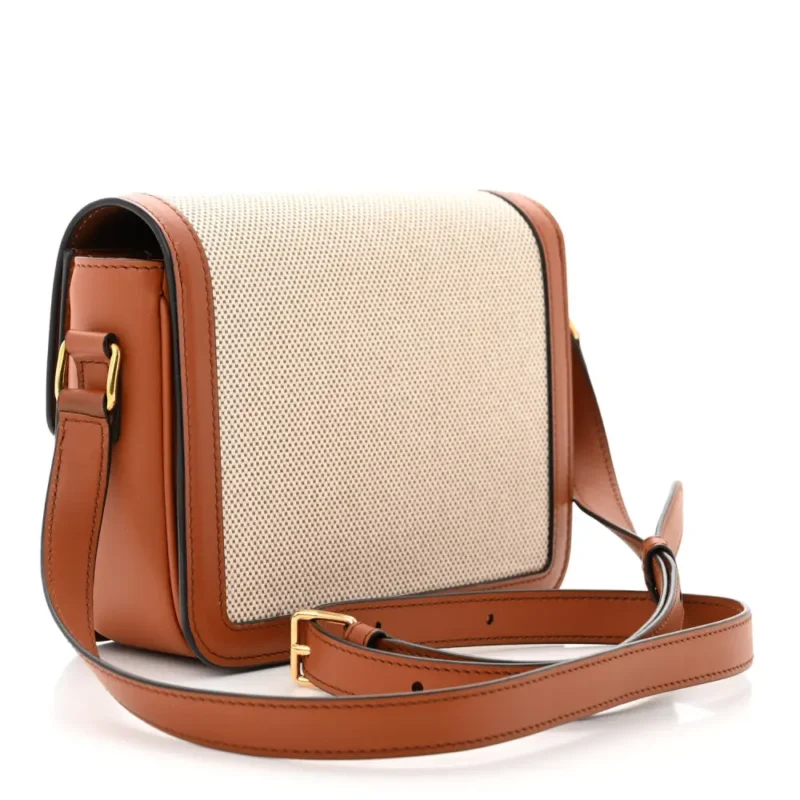 CELINE SMALL TEEN TRIOMPHE BAG WHITE/TAN TEXTILE & NATURAL CALFSKIN LEATHER GOLD HARDWARE - Image 3