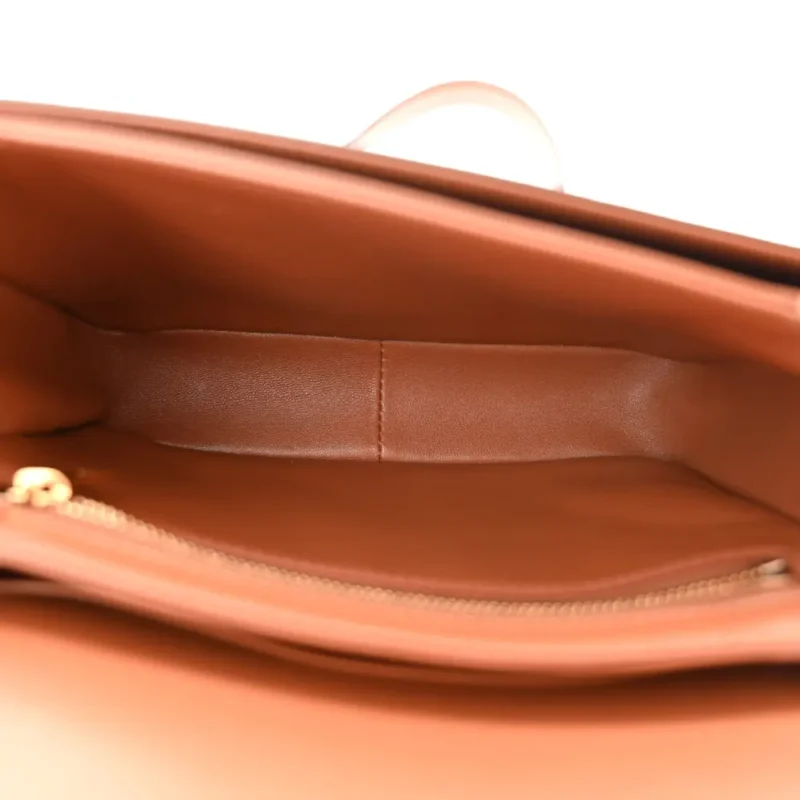 CELINE SMALL TEEN TRIOMPHE BAG WHITE/TAN TEXTILE & NATURAL CALFSKIN LEATHER GOLD HARDWARE - Image 7