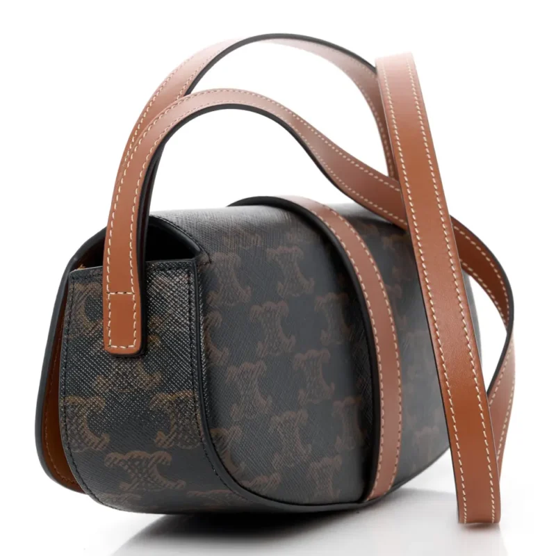 CELINE SMALL TABOU CLUTCH ON STRAP TAN TRIOMPHE CANVAS & CALFSKIN LEATHER GOLD HARDWARE - Image 3