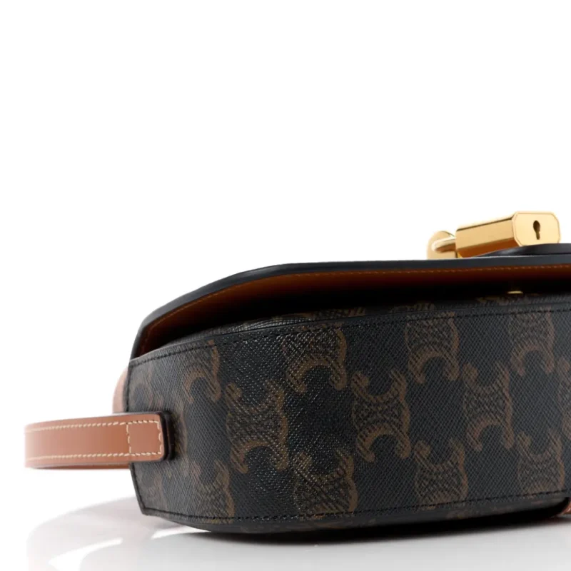 CELINE SMALL TABOU CLUTCH ON STRAP TAN TRIOMPHE CANVAS & CALFSKIN LEATHER GOLD HARDWARE - Image 4
