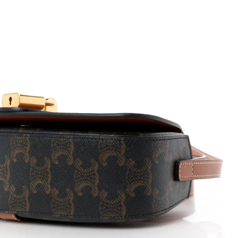 CELINE SMALL TABOU CLUTCH ON STRAP TAN TRIOMPHE CANVAS & CALFSKIN LEATHER GOLD HARDWARE - Image 5