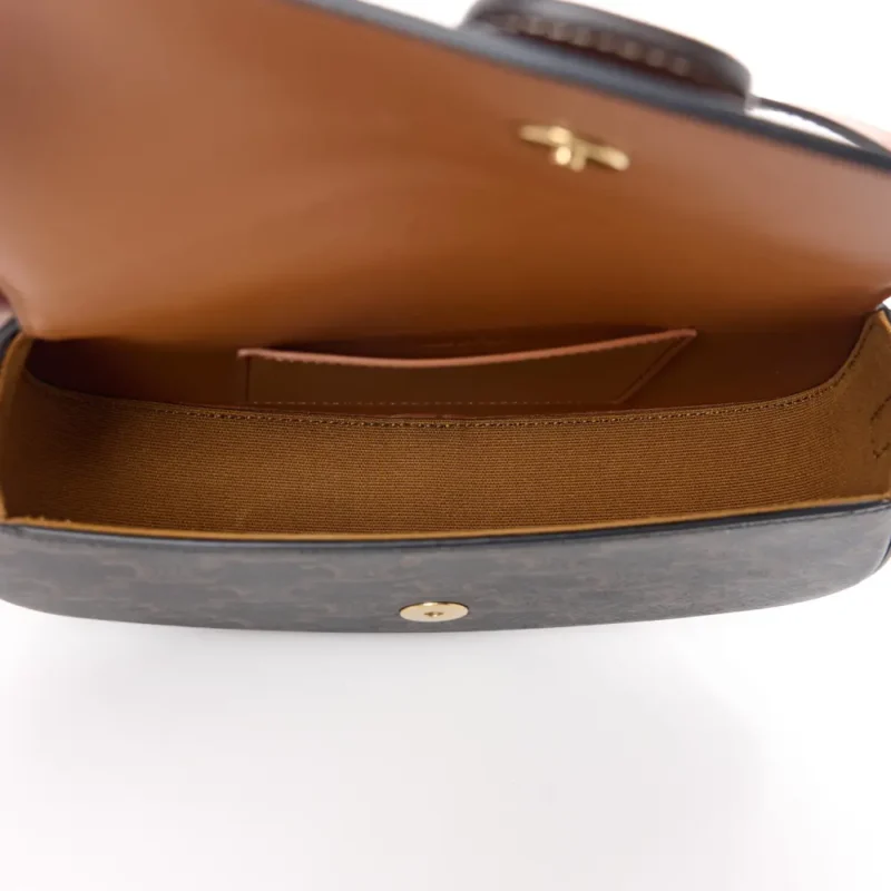 CELINE SMALL TABOU CLUTCH ON STRAP TAN TRIOMPHE CANVAS & CALFSKIN LEATHER GOLD HARDWARE - Image 7