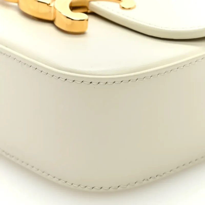 CELINE MINI TRIOMPHE BAG WHITE SHINY CALFSKIN LEATHER GOLD HARDWARE - Image 5