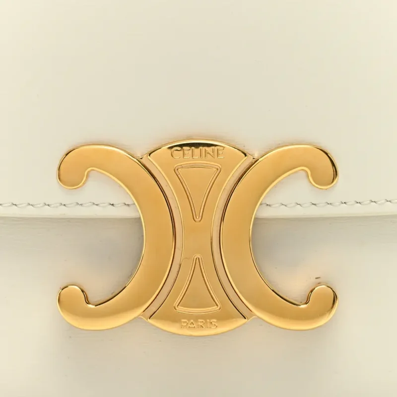 CELINE MINI TRIOMPHE BAG WHITE SHINY CALFSKIN LEATHER GOLD HARDWARE - Image 8