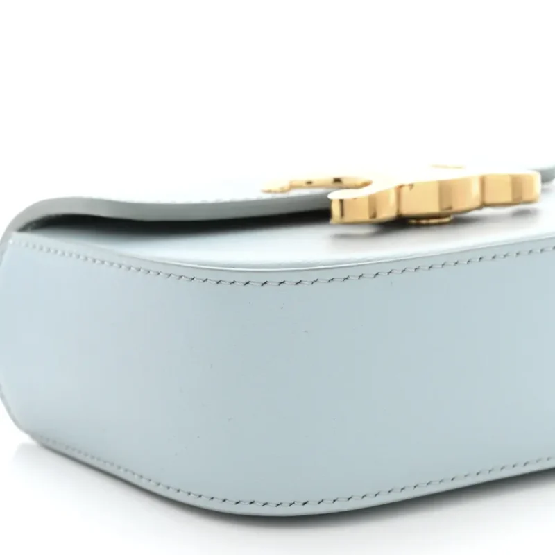 CELINE MINI TRIOMPHE BAG SOFT BLUE SHINY CALFSKIN LEATHER GOLD HARDWARE - Image 4
