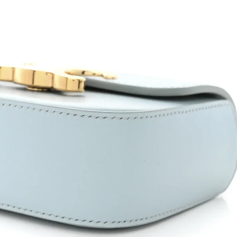 CELINE MINI TRIOMPHE BAG SOFT BLUE SHINY CALFSKIN LEATHER GOLD HARDWARE - Image 5