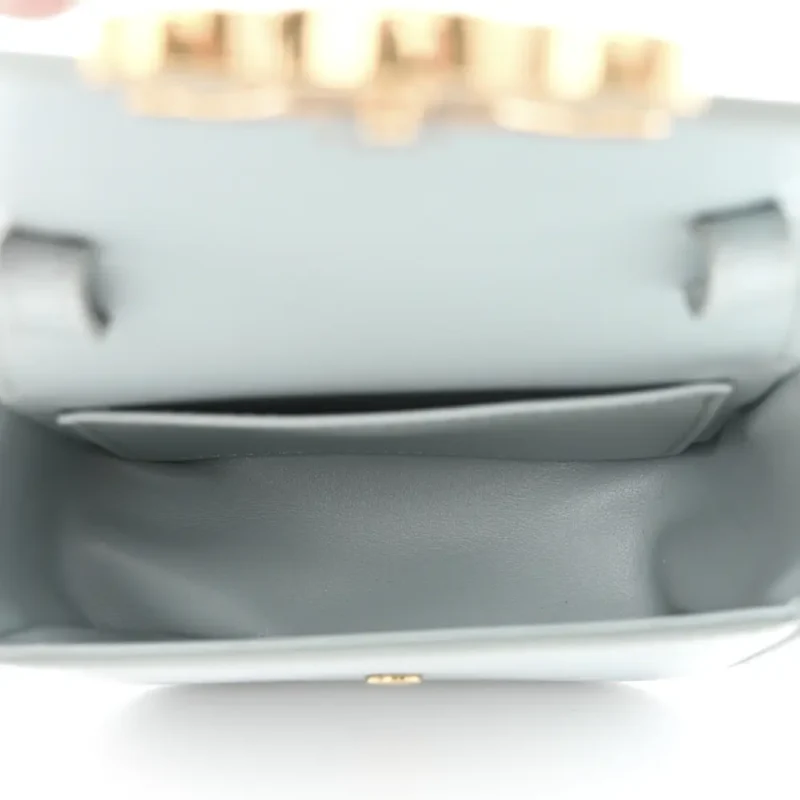 CELINE MINI TRIOMPHE BAG SOFT BLUE SHINY CALFSKIN LEATHER GOLD HARDWARE - Image 7