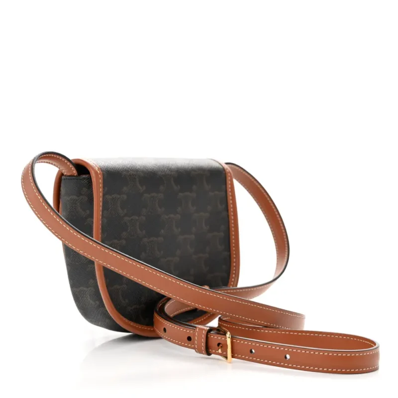 CELINE MINI BESACE TAN CANVAS & CALFSKIN LEATHER TRIOMPHE GOLD HARDWARE - Image 2
