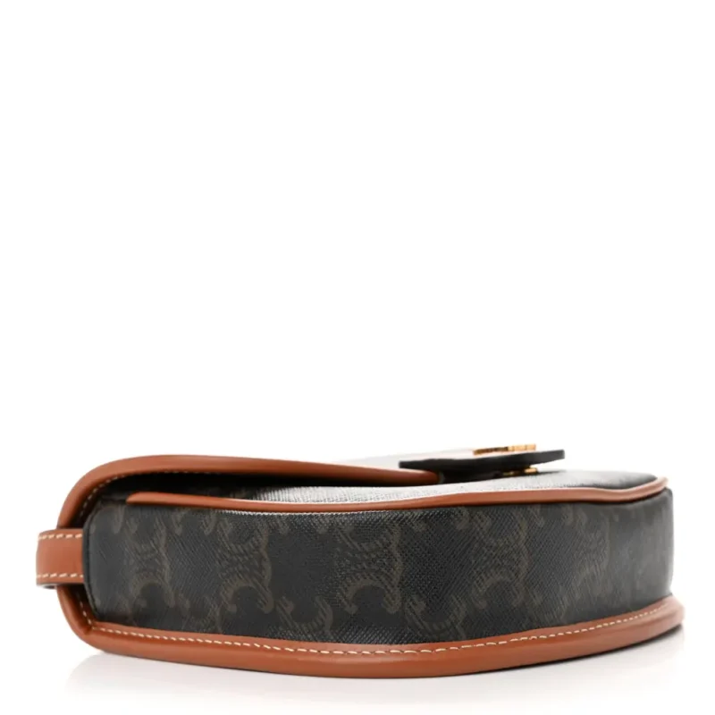 CELINE MINI BESACE TAN CANVAS & CALFSKIN LEATHER TRIOMPHE GOLD HARDWARE - Image 5