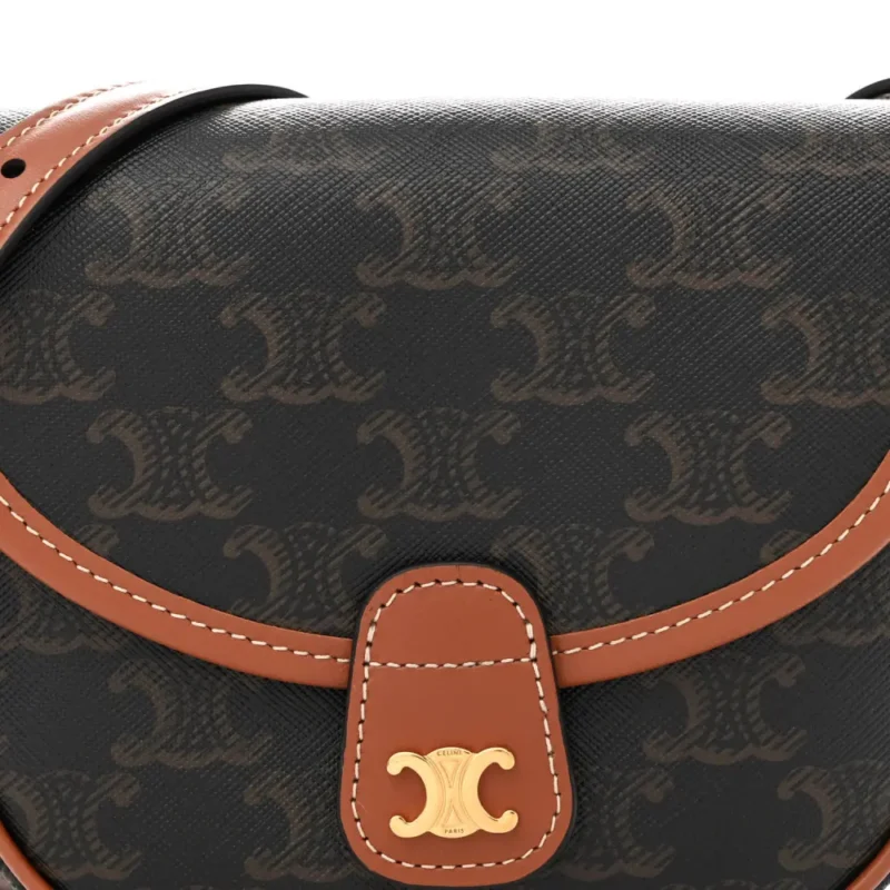 CELINE MINI BESACE TAN CANVAS & CALFSKIN LEATHER TRIOMPHE GOLD HARDWARE - Image 7