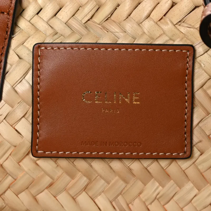 CELINE MEDIUM TRIOMPHE TEEN PANIER TAN PALM LEAF & CALFSKIN LEATHER GOLD HARDWARE - Image 2
