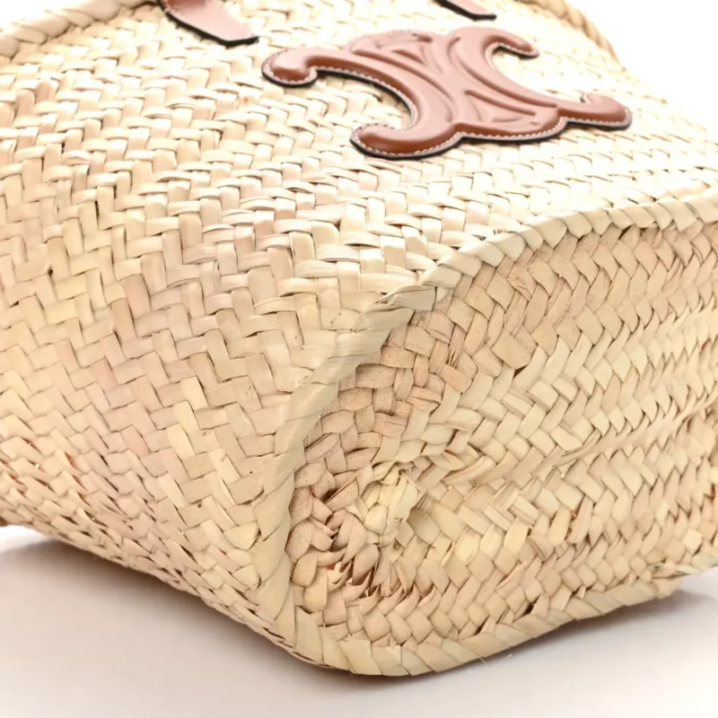 CELINE MEDIUM TRIOMPHE TEEN PANIER TAN PALM LEAF & CALFSKIN LEATHER GOLD HARDWARE - Image 4