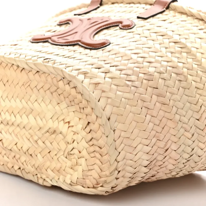 CELINE MEDIUM TRIOMPHE TEEN PANIER TAN PALM LEAF & CALFSKIN LEATHER GOLD HARDWARE - Image 5