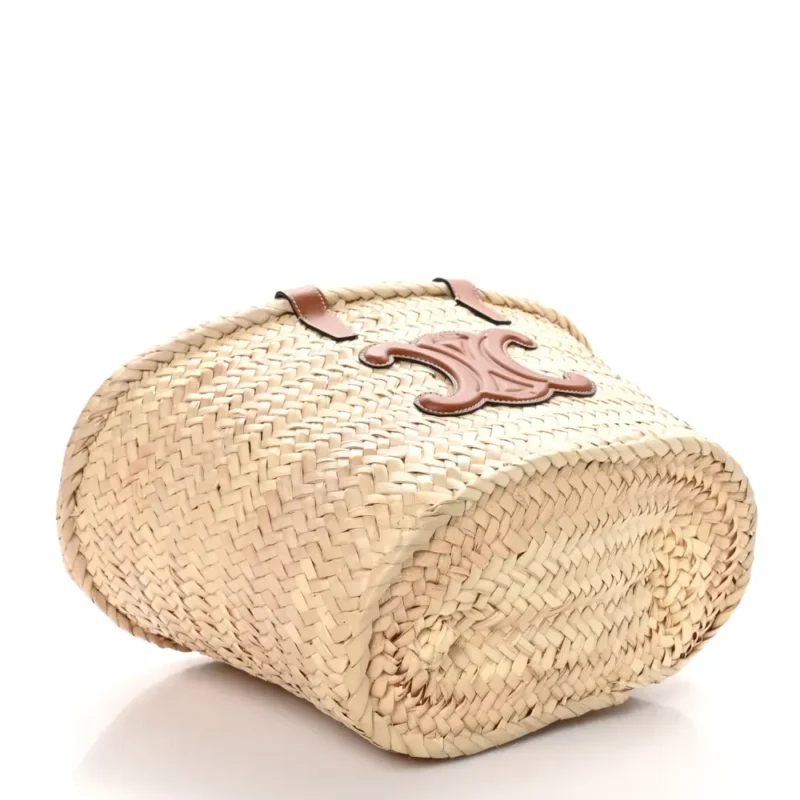 CELINE MEDIUM TRIOMPHE TEEN PANIER TAN PALM LEAF & CALFSKIN LEATHER GOLD HARDWARE - Image 6