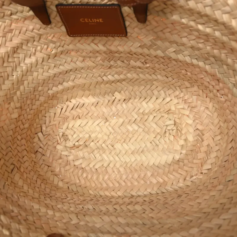 CELINE MEDIUM TRIOMPHE TEEN PANIER TAN PALM LEAF & CALFSKIN LEATHER GOLD HARDWARE - Image 7