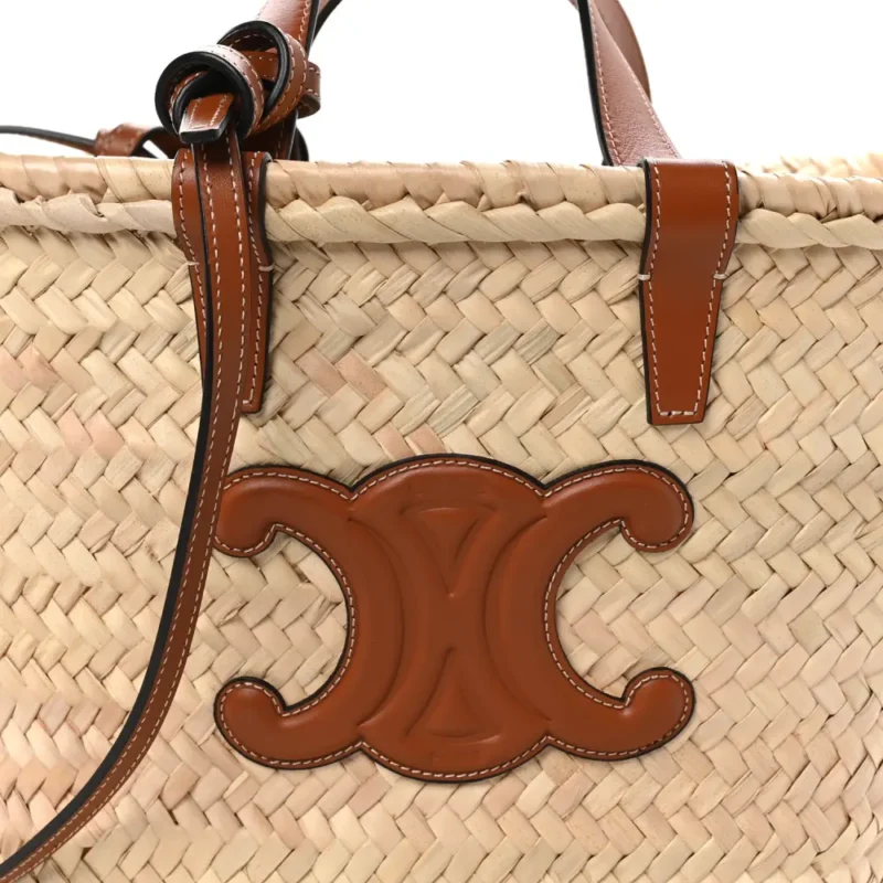 CELINE MEDIUM TRIOMPHE TEEN PANIER TAN PALM LEAF & CALFSKIN LEATHER GOLD HARDWARE - Image 8
