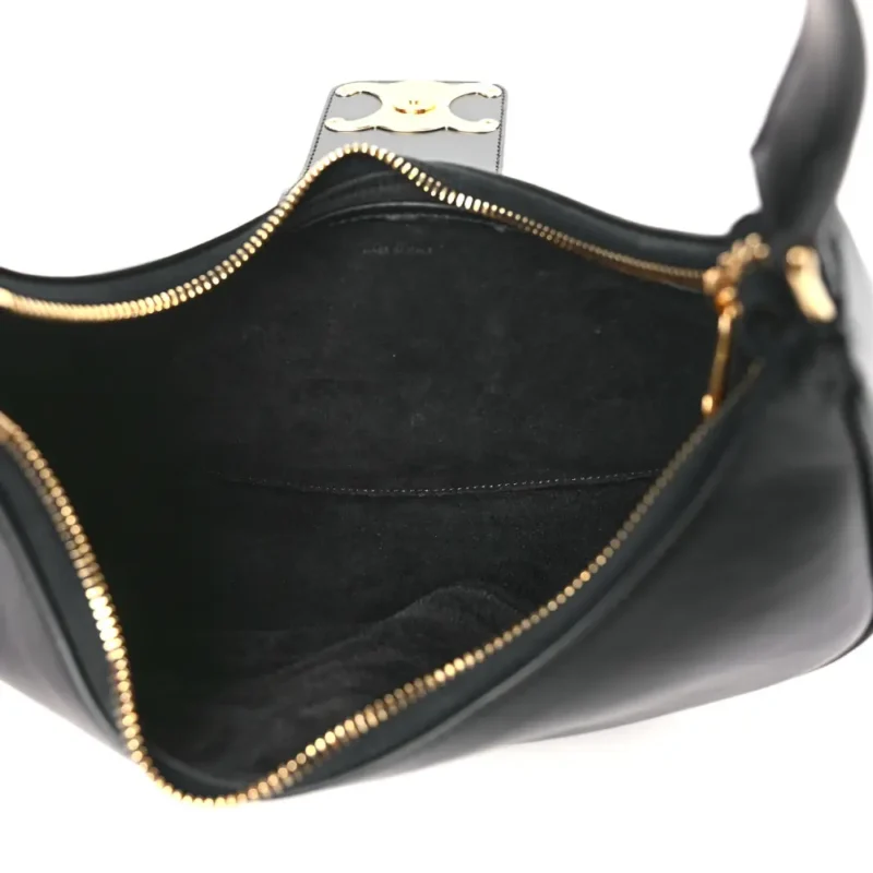 CELINE MEDIUM STRAP AVA TRIOMPHE SHOULDER BAG BLACK SMOOTH CALFSKIN LEATHER GOLD HARDWARE - Image 6
