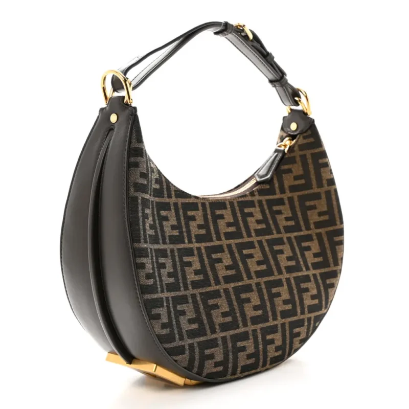 FENDI SMALL FF 1974 FENDIGRAPHY HOBO BAG TOBACCO/MORO/EBANO JACQUARD FABRIC & GRACE VITELLO LEATHER GOLD HARDWARE - Image 3