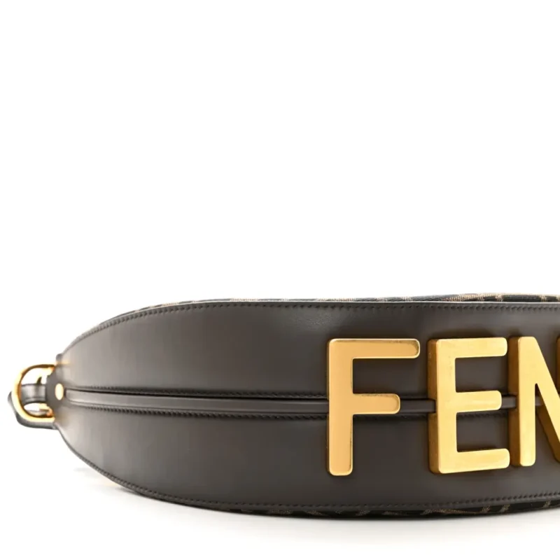FENDI SMALL FF 1974 FENDIGRAPHY HOBO BAG TOBACCO/MORO/EBANO JACQUARD FABRIC & GRACE VITELLO LEATHER GOLD HARDWARE - Image 4