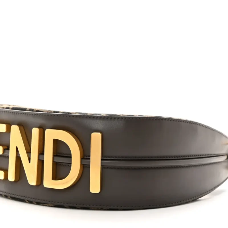 FENDI SMALL FF 1974 FENDIGRAPHY HOBO BAG TOBACCO/MORO/EBANO JACQUARD FABRIC & GRACE VITELLO LEATHER GOLD HARDWARE - Image 5