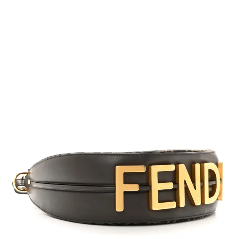 FENDI SMALL FF 1974 FENDIGRAPHY HOBO BAG TOBACCO/MORO/EBANO JACQUARD FABRIC & GRACE VITELLO LEATHER GOLD HARDWARE - Image 6