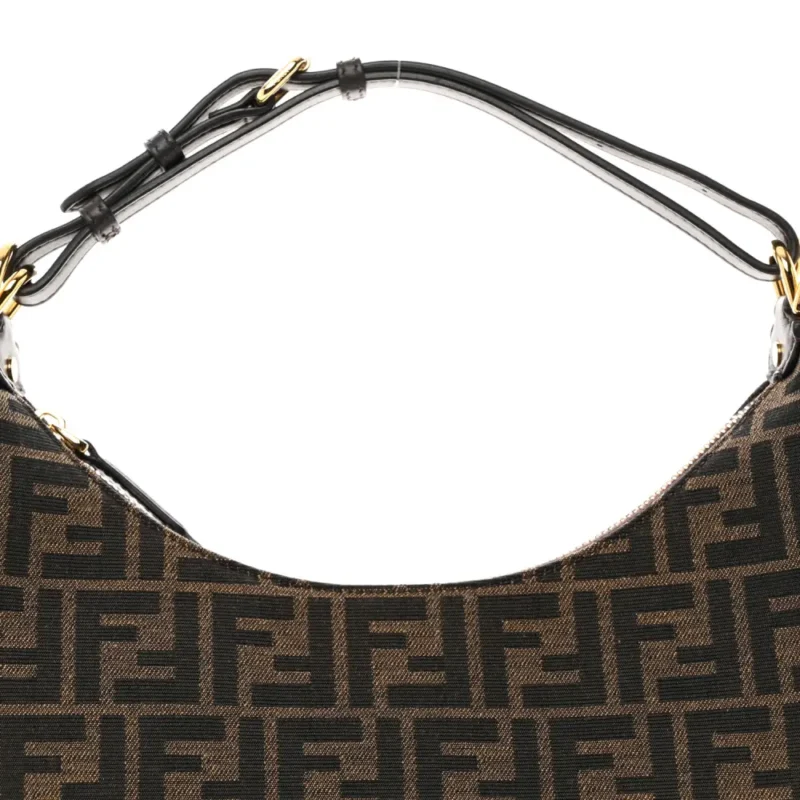 FENDI SMALL FF 1974 FENDIGRAPHY HOBO BAG TOBACCO/MORO/EBANO JACQUARD FABRIC & GRACE VITELLO LEATHER GOLD HARDWARE - Image 9
